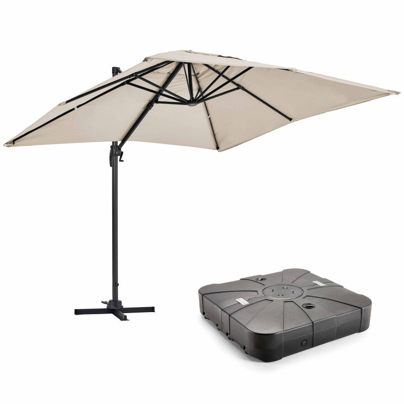 Ensemble parasol déporté rectangulaire 240g/m² 360° (2 x 3m) + Dalle à lester sur roues 110L