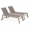 Bains de soleil aluminium et textilène inclinables 5 positions avec roues - Lot de 2