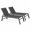 Bains de soleil aluminium et textilène inclinables 5 positions avec roues - Lot de 2