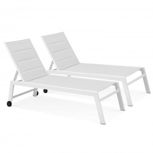 Lot de 2 bains de soleil avec roues inclinables 5 positions | Oviala