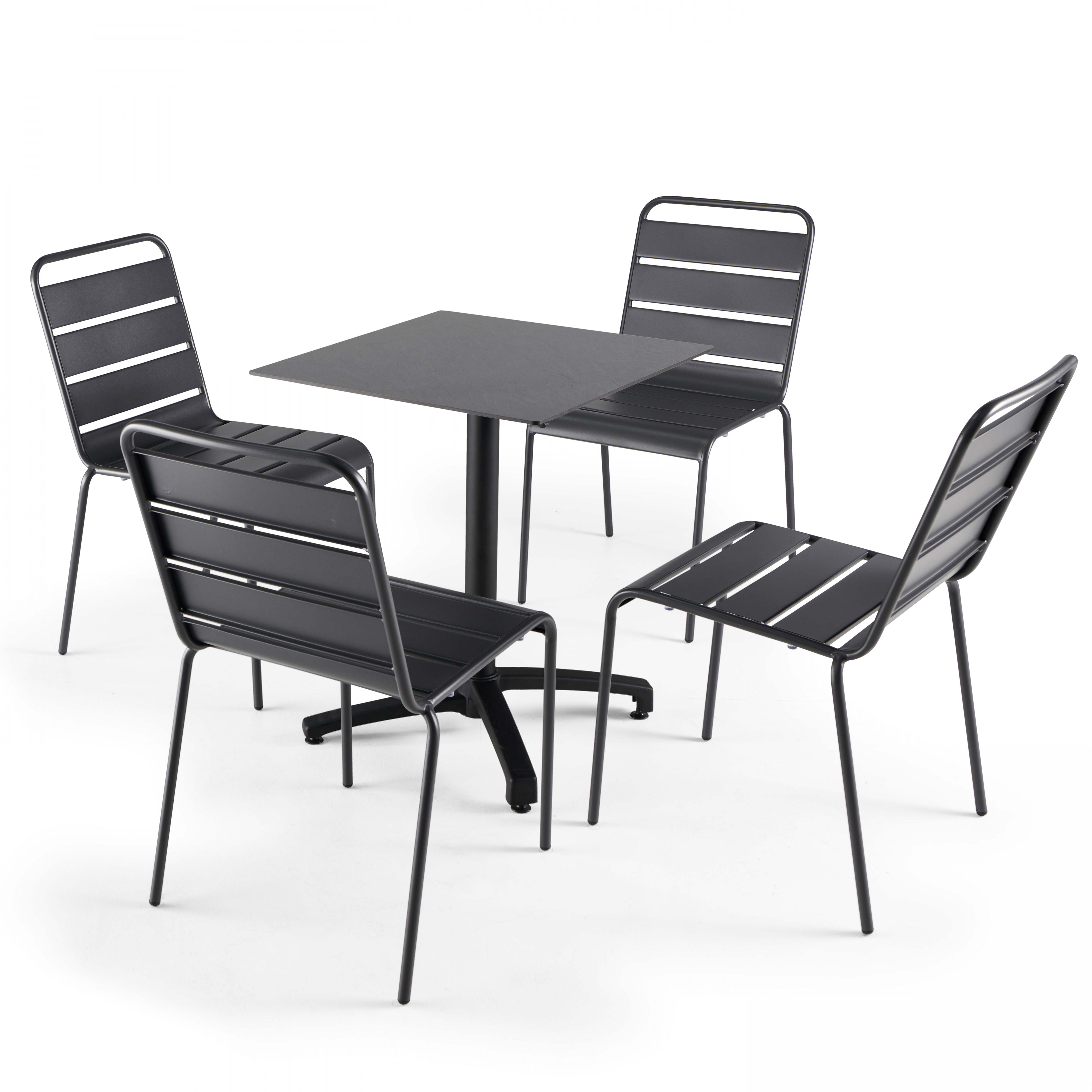 Ensemble table inclinable (60x60cm) HPL + 4 chaises en métal