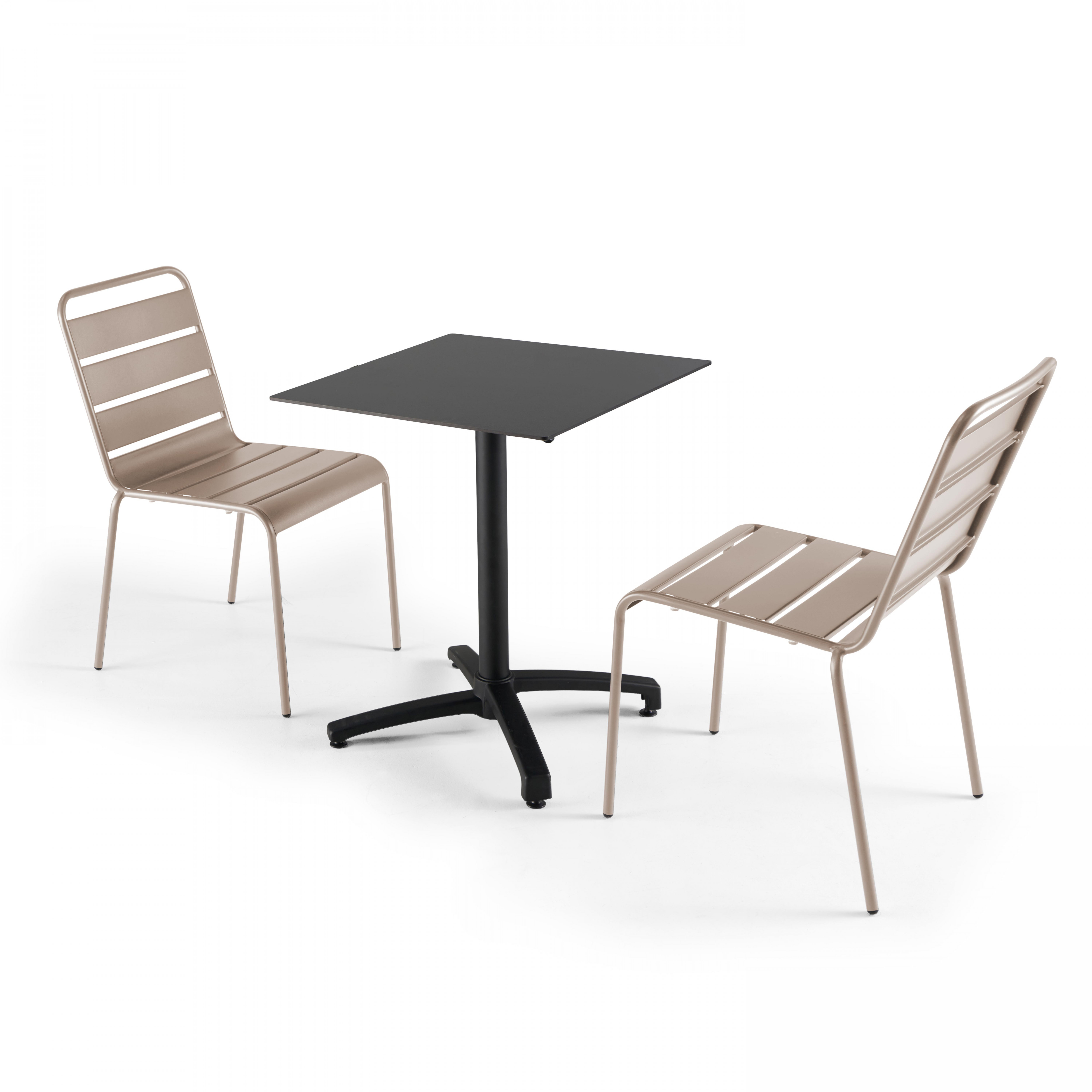 Ensemble table inclinable (60x60cm) HPL + 2 chaises en métal