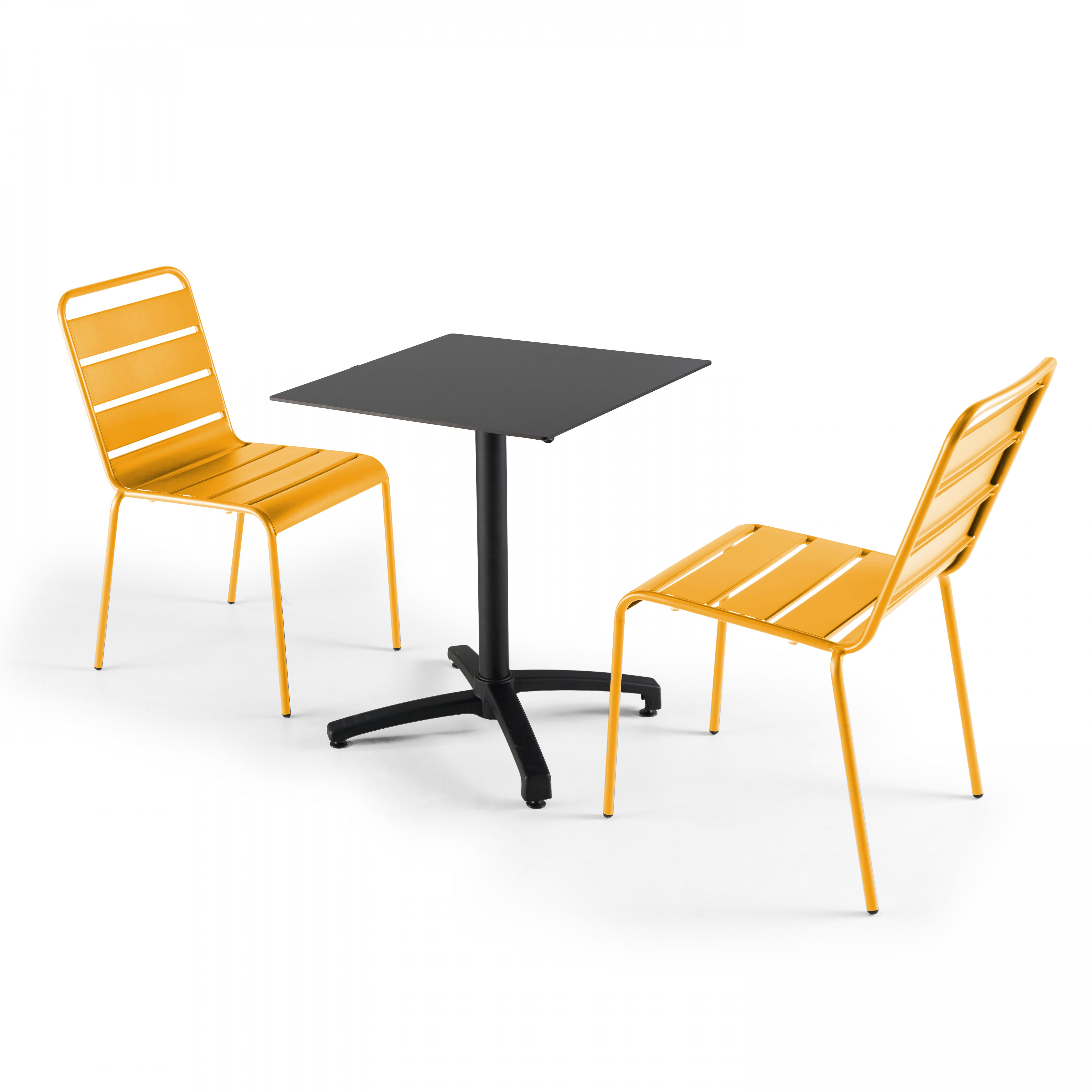 Ensemble table inclinable (60x60cm) HPL + 2 chaises en métal