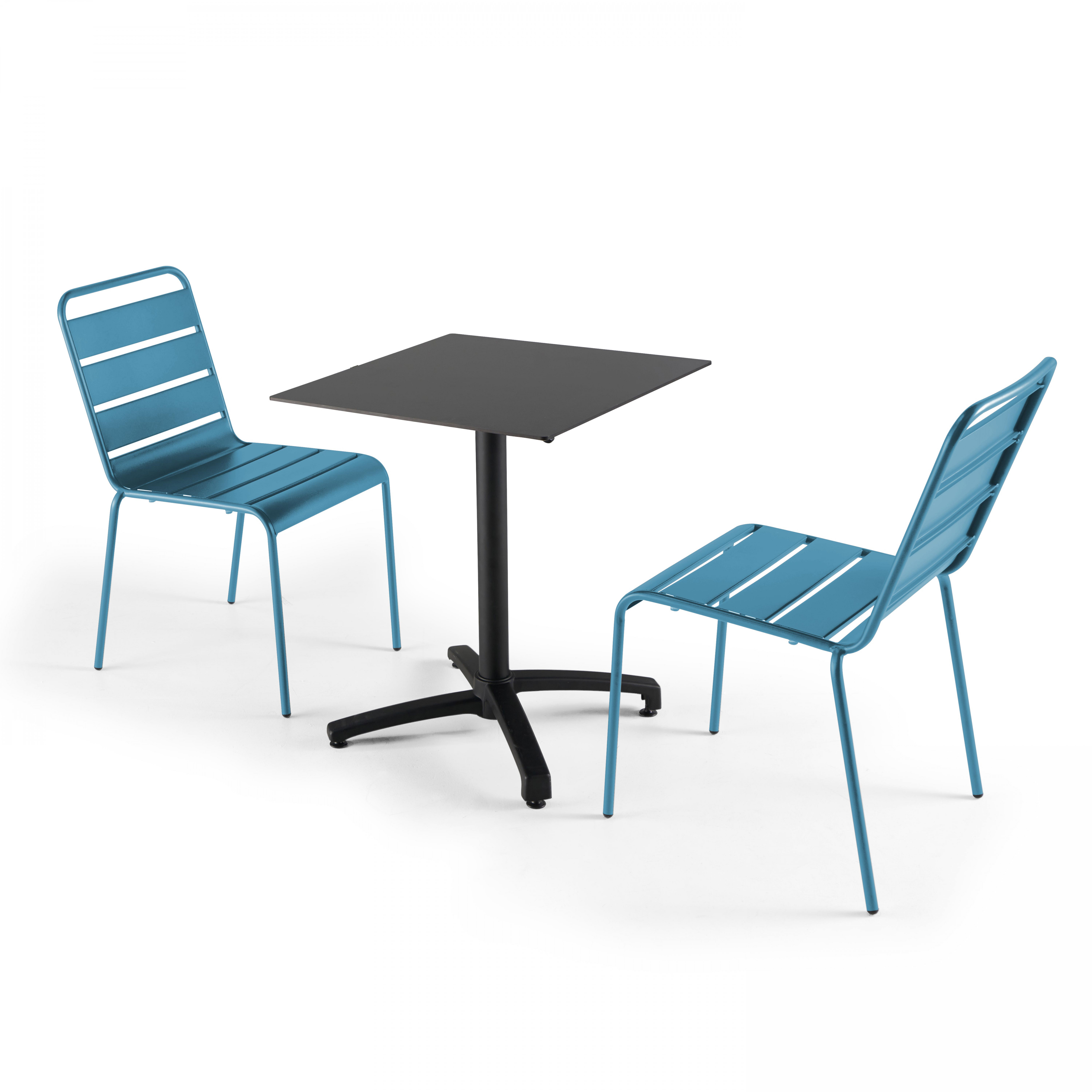 Ensemble table inclinable (60x60cm) HPL + 2 chaises en métal