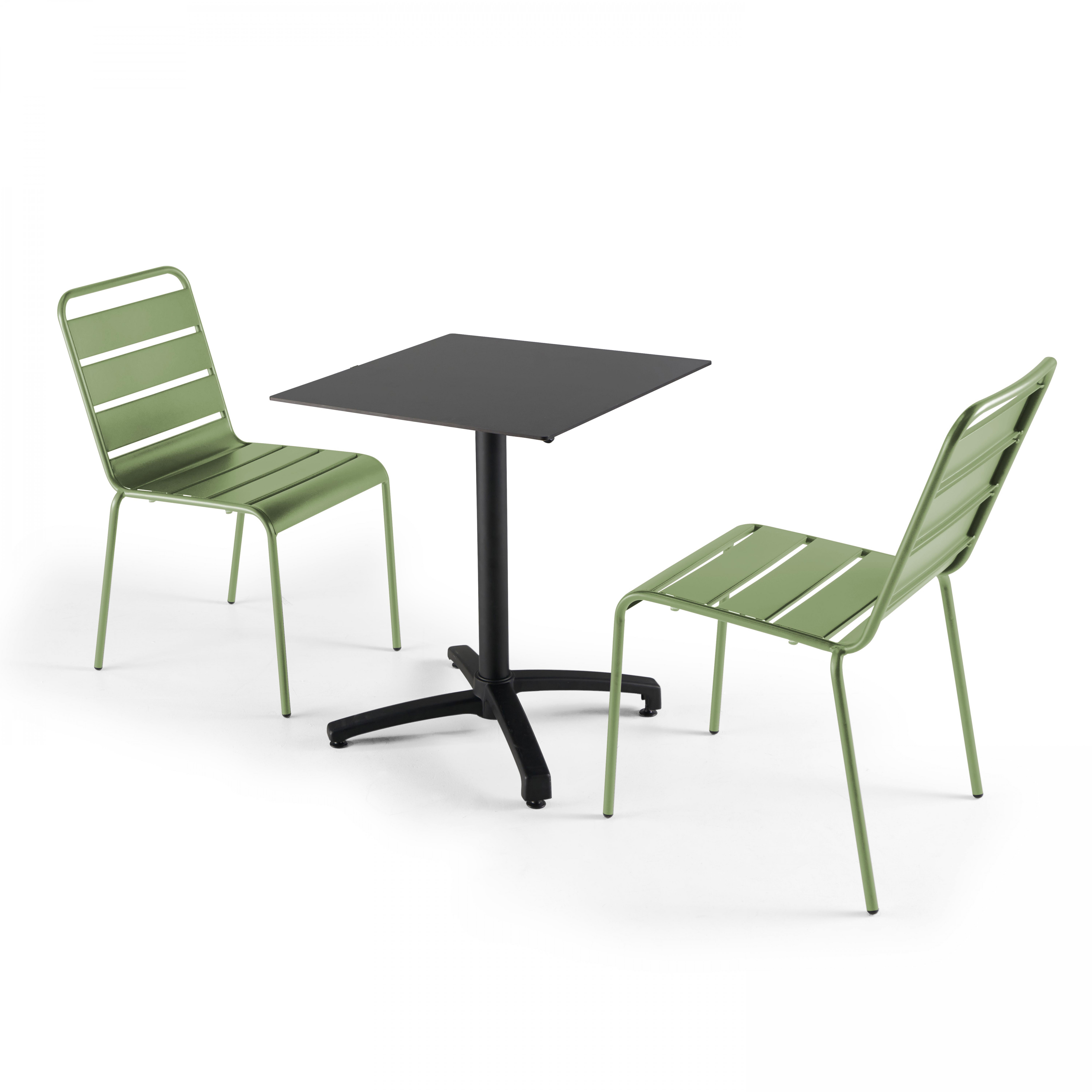 Ensemble table inclinable (60x60cm) HPL + 2 chaises en métal