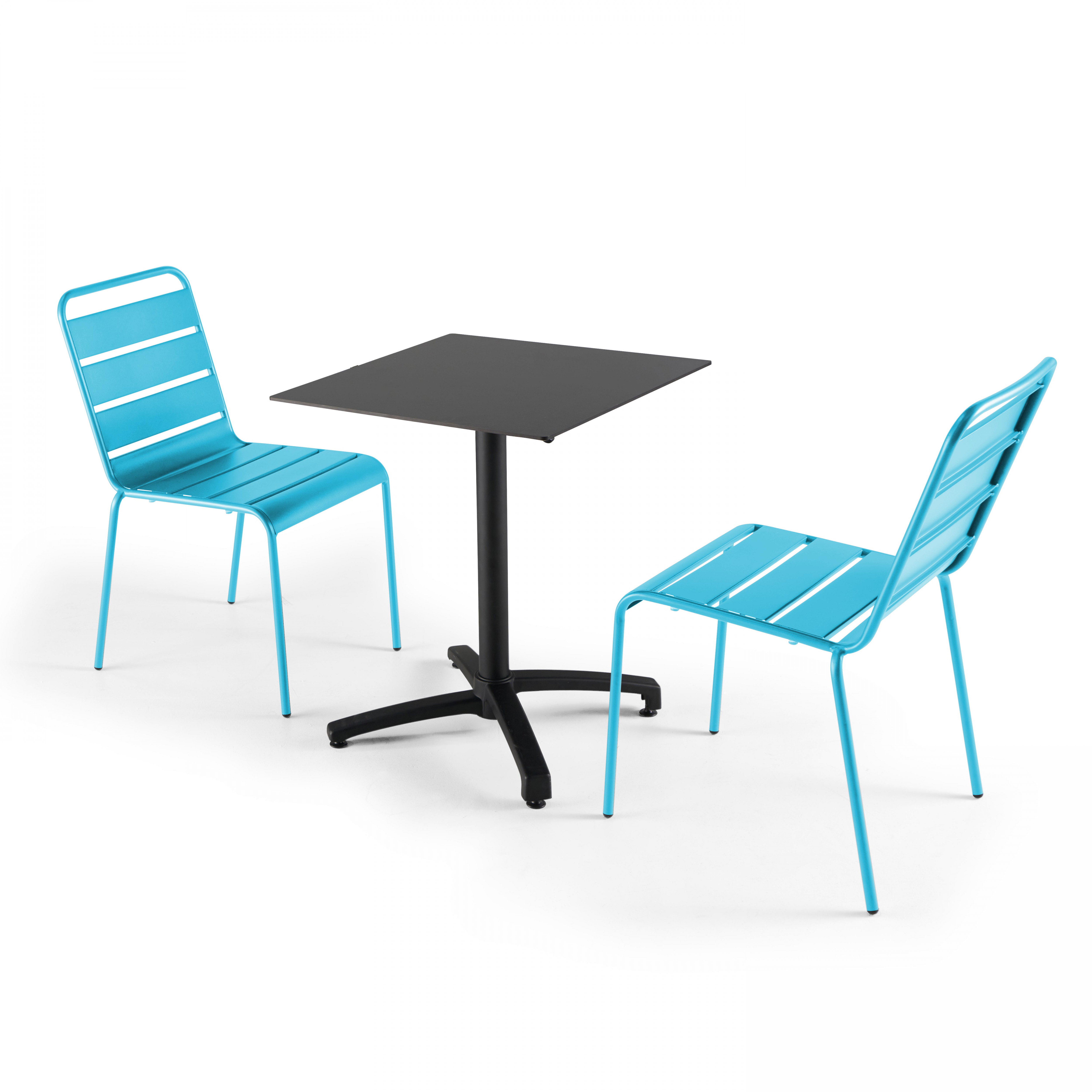 Ensemble table inclinable (60x60cm) HPL + 2 chaises en métal