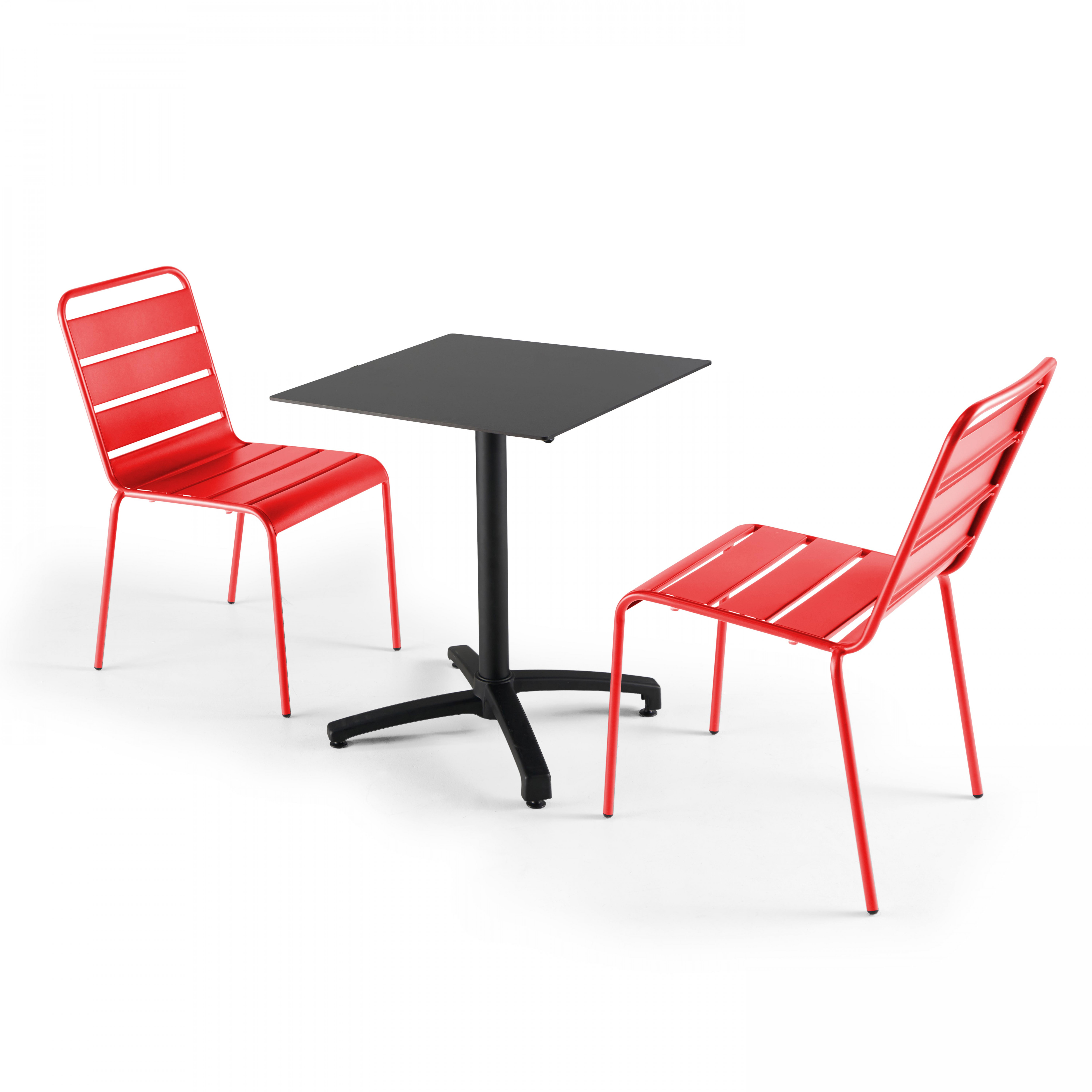 Ensemble table inclinable (60x60cm) HPL + 2 chaises en métal