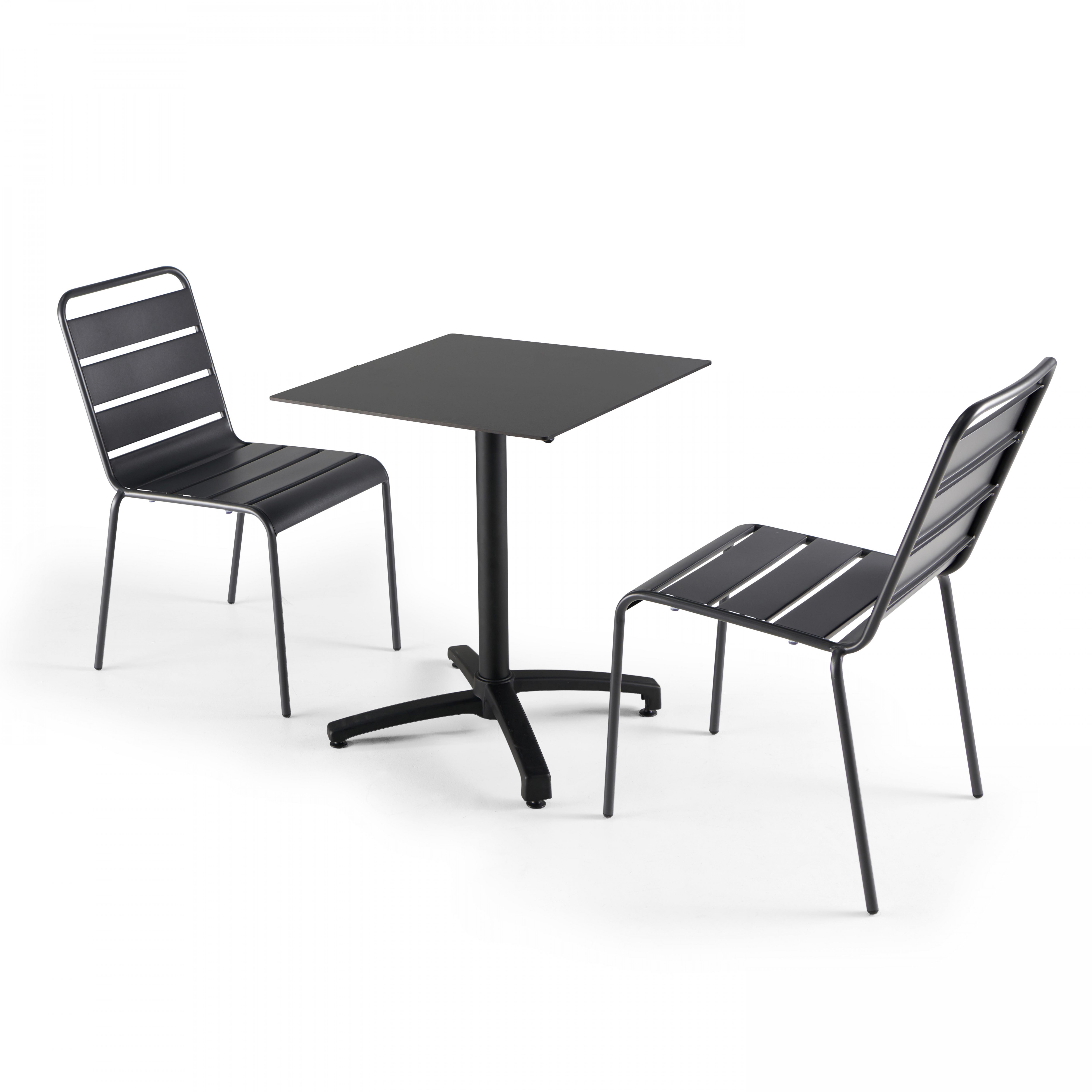 Ensemble table inclinable (60x60cm) HPL + 2 chaises en métal