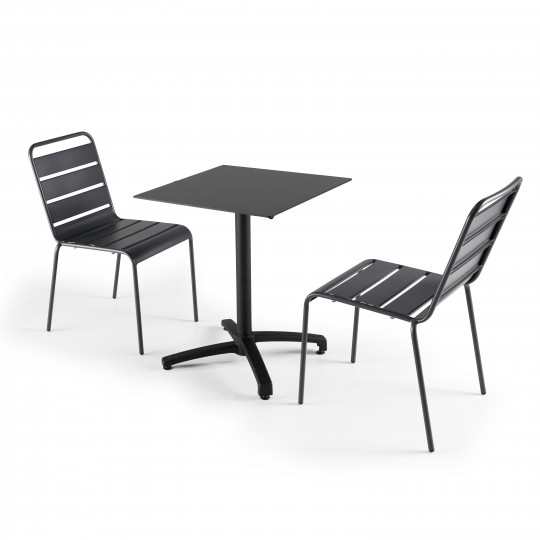 Ensemble table carré inclinable (60x60cm) HPL + 2 chaises en métal