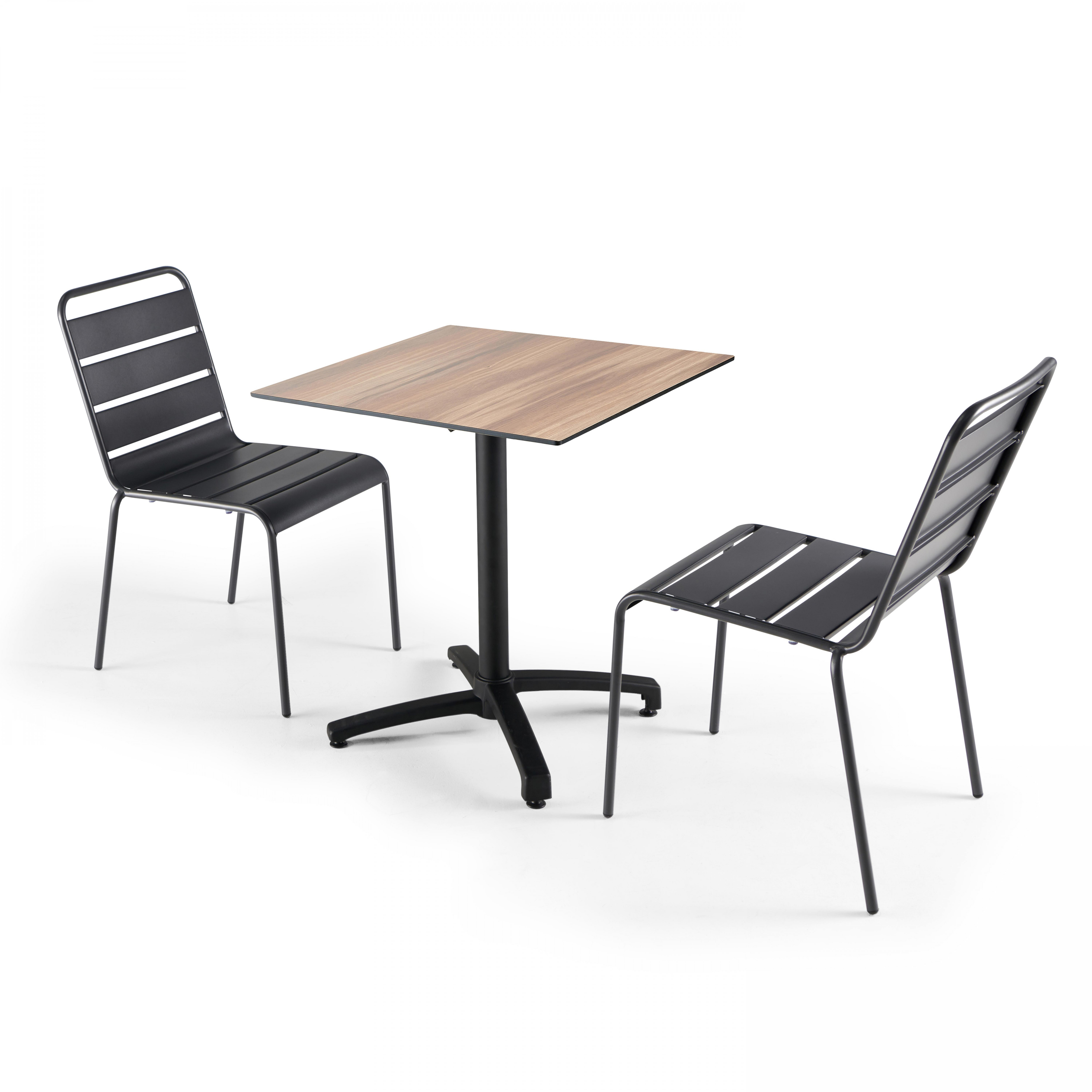 Ensemble table carré inclinable (70x70 cm) HPL + 2 chaises en métal