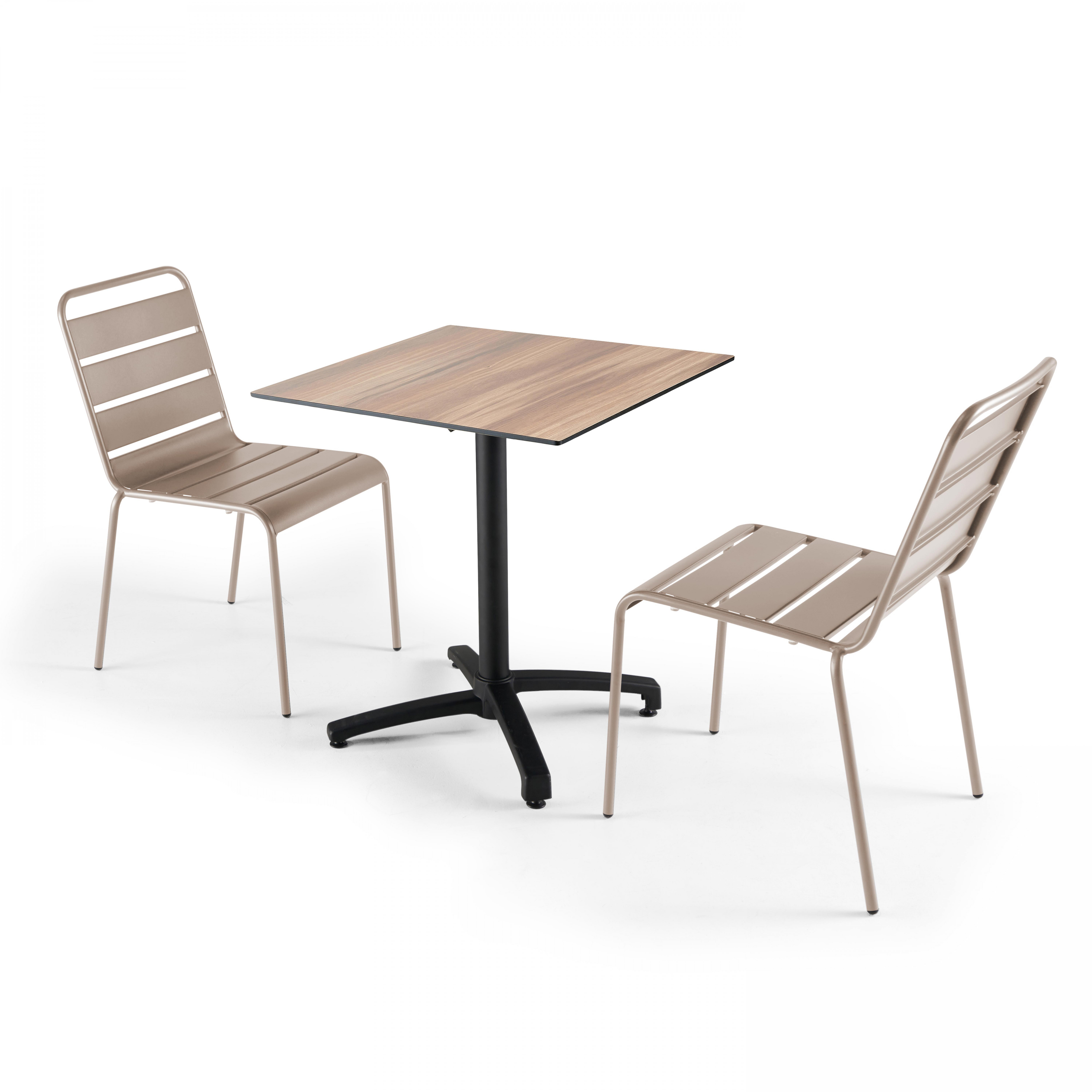 Ensemble table carré inclinable (70x70 cm) HPL + 2 chaises en métal