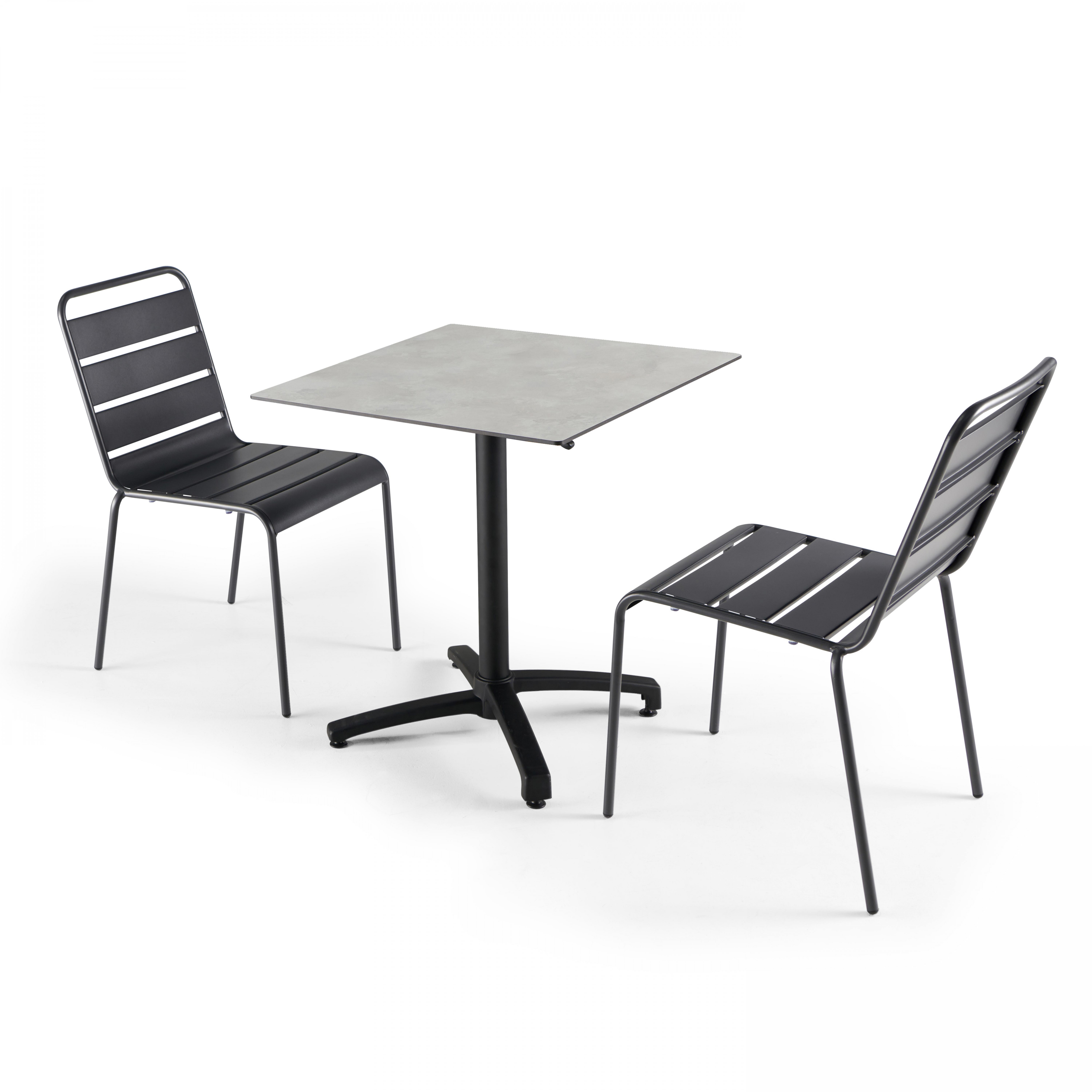 Ensemble table carré inclinable (70x70 cm) HPL + 2 chaises en métal