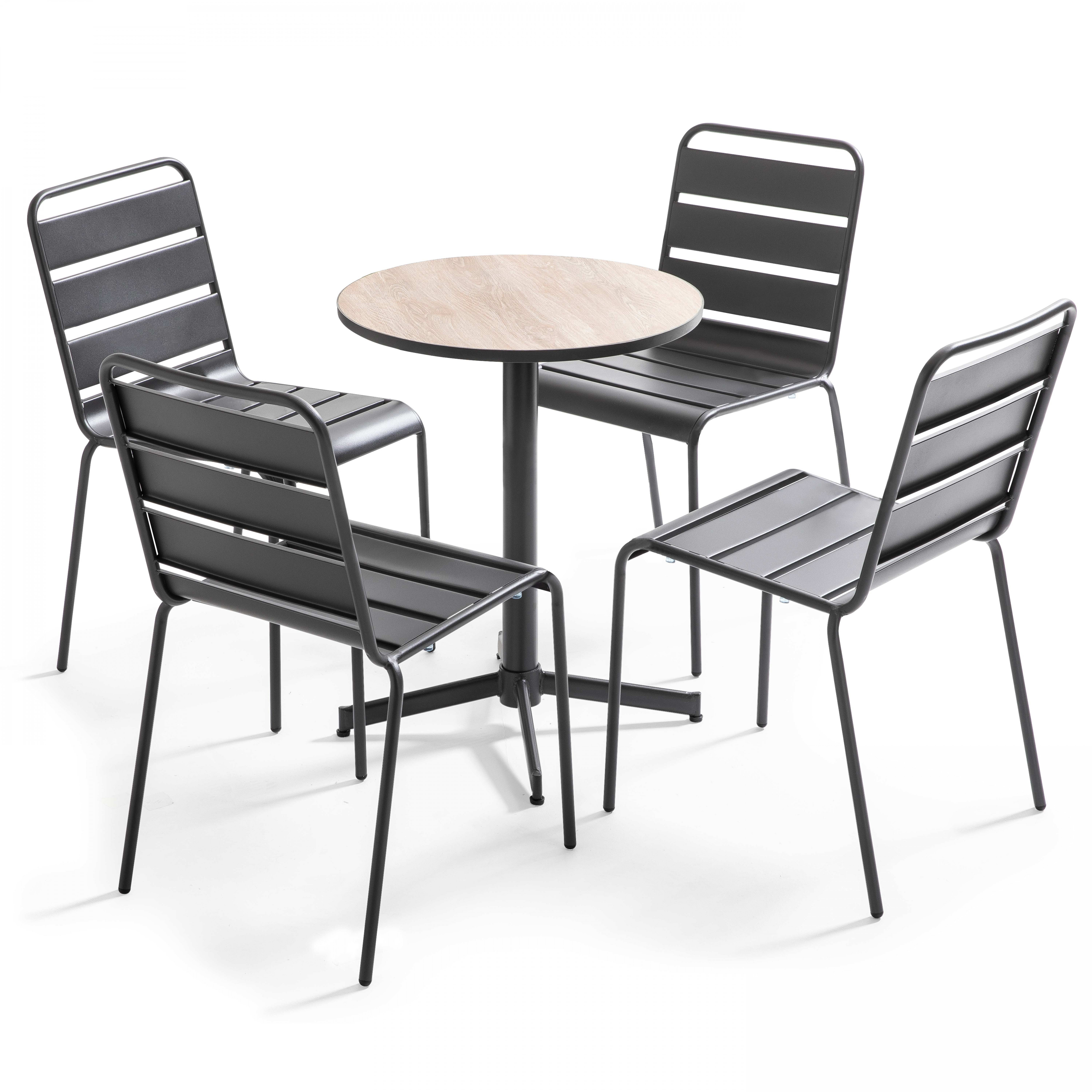 Ensemble de jardin table ronde (Ø60cm) + 4 chaises en métal