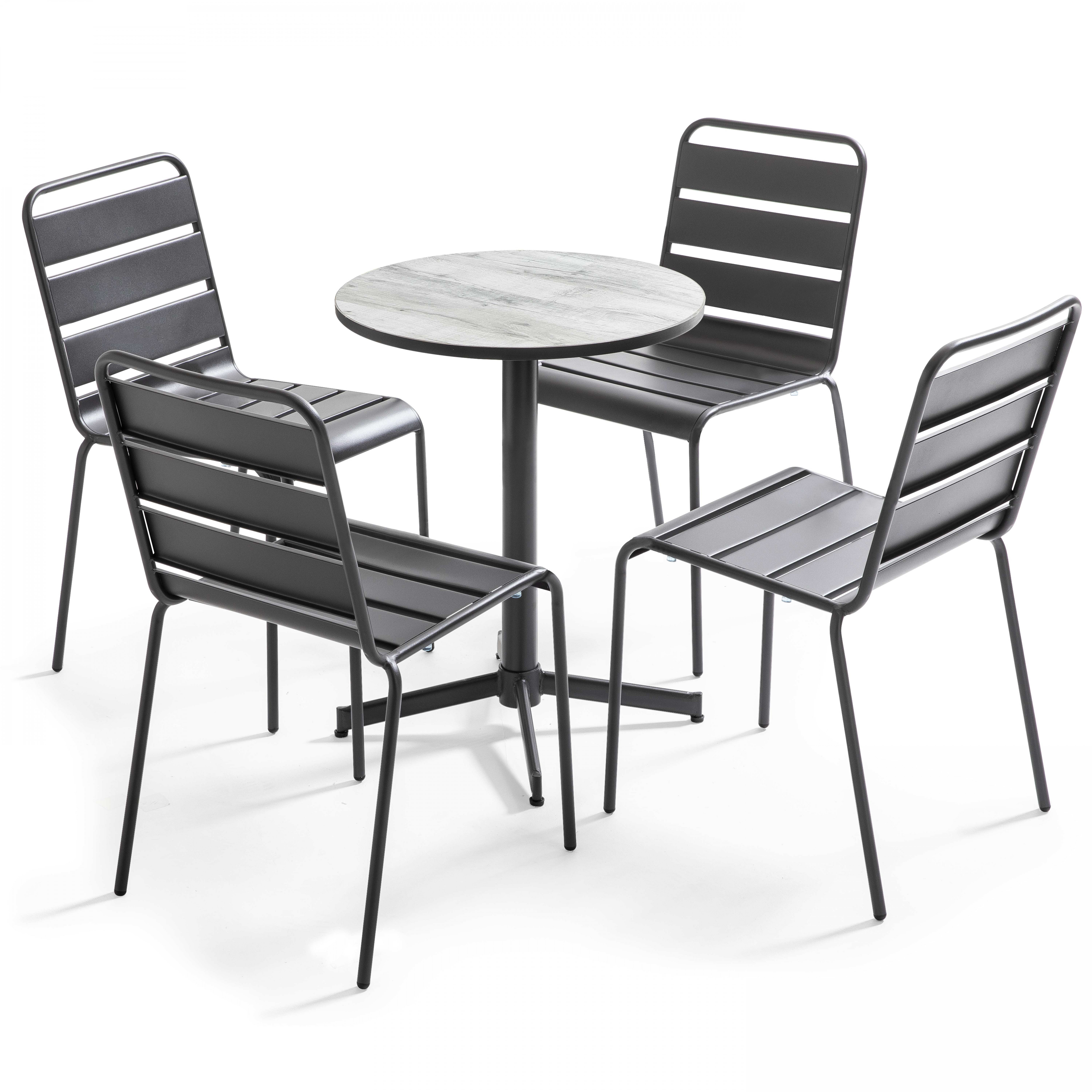 Ensemble de jardin table ronde (Ø60cm) + 4 chaises en métal