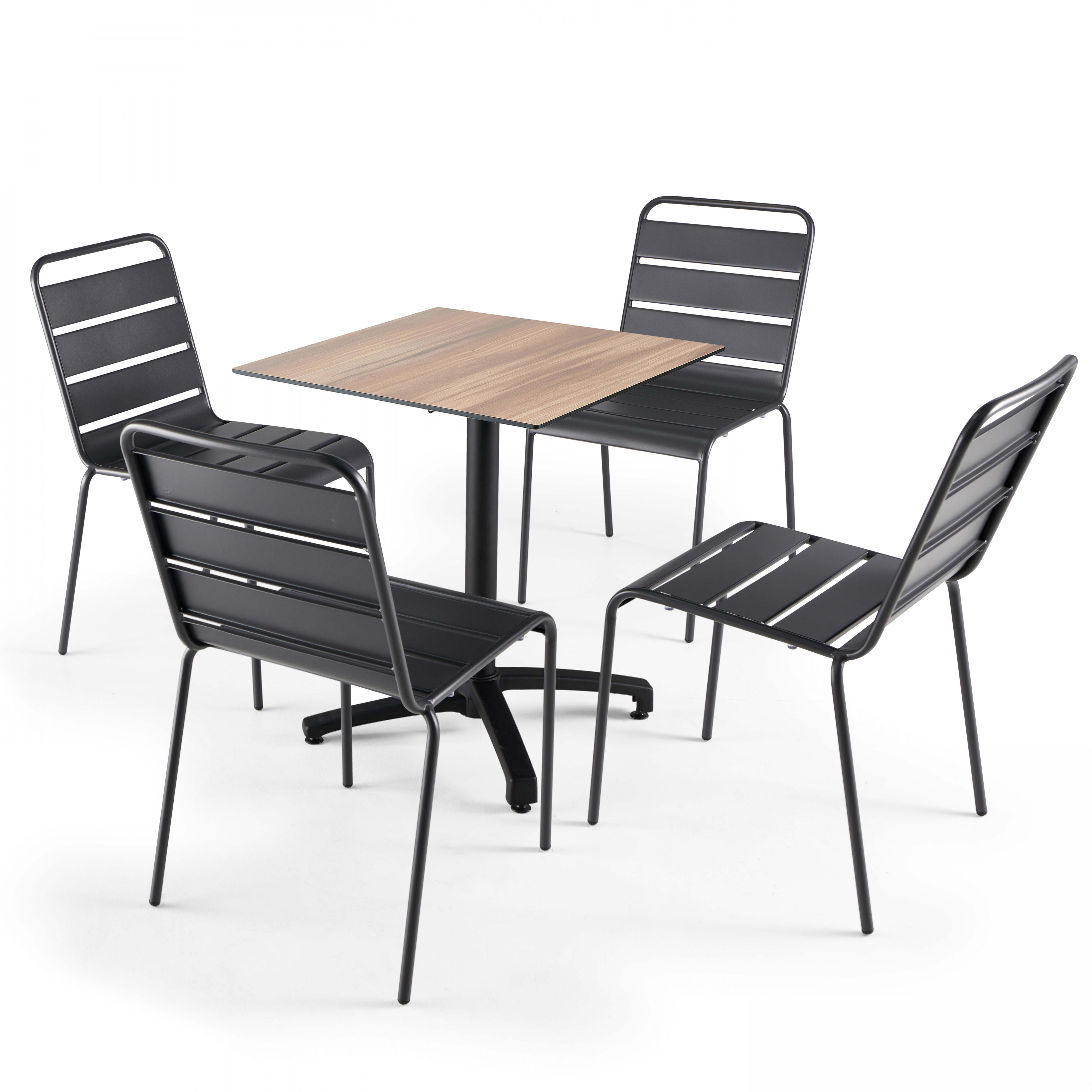Ensemble table inclinable (70x70cm) HPL + 4 chaises en métal
