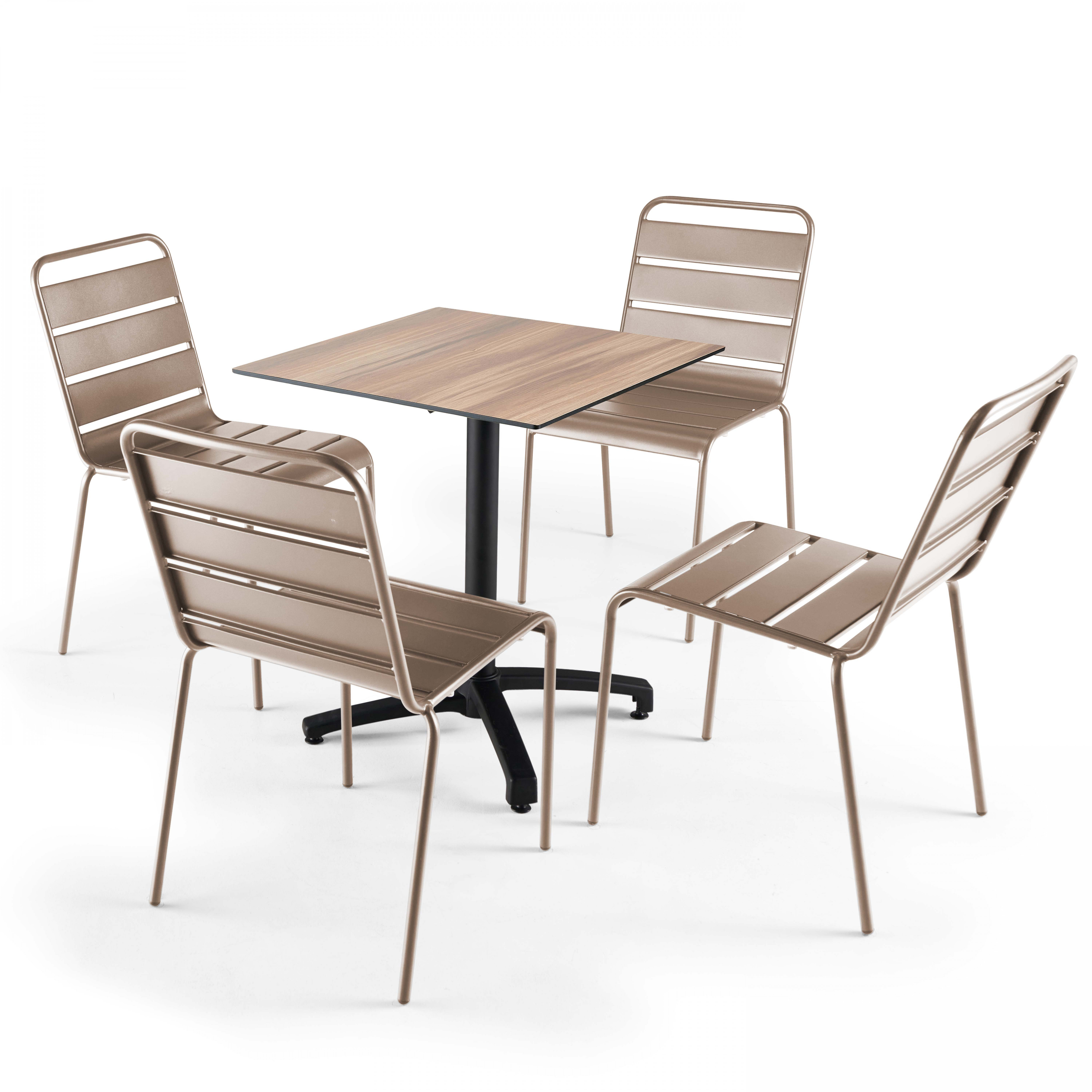Ensemble table inclinable (70x70cm) HPL + 4 chaises en métal