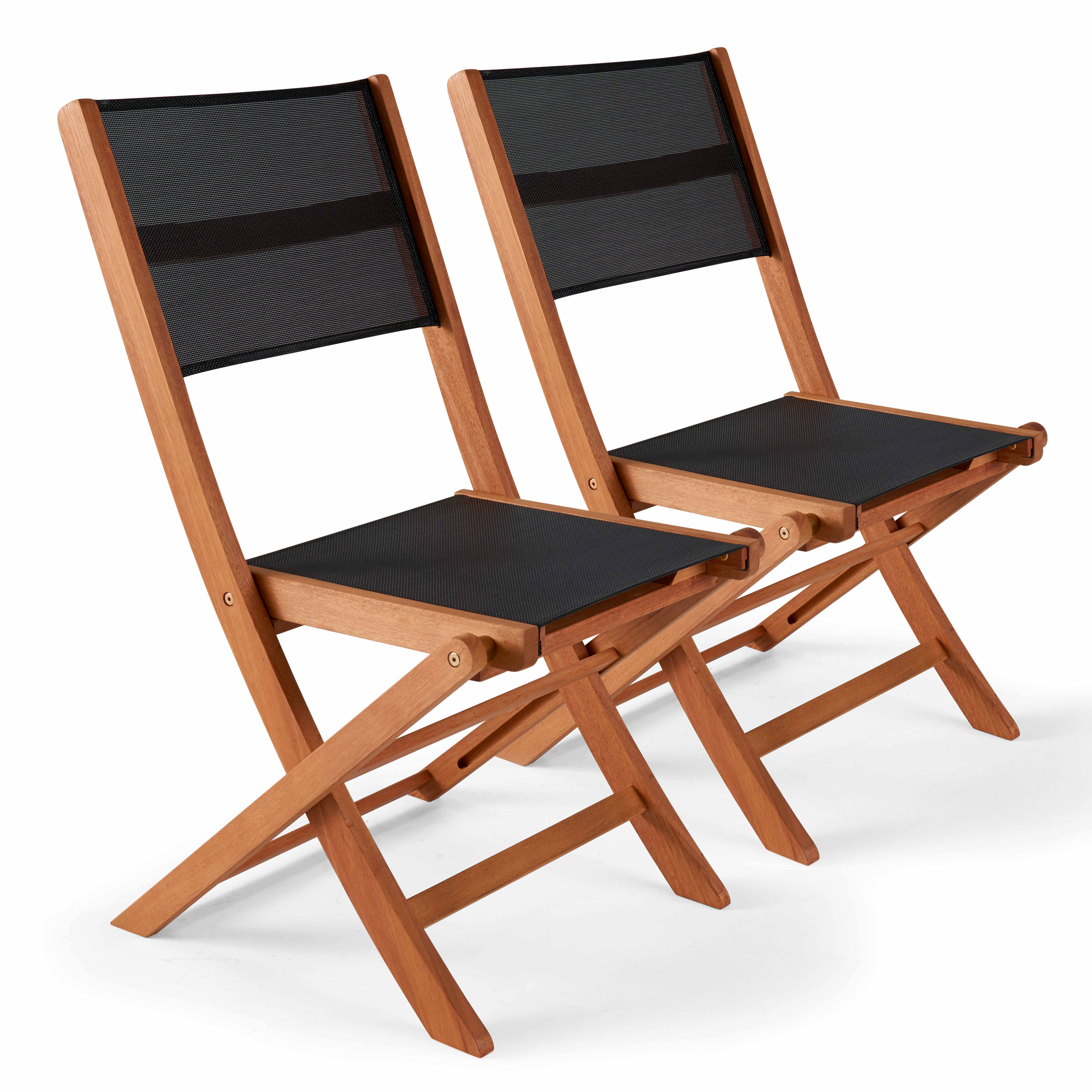 Lot de 2 chaises de jardin pliantes en bois FSC et textilène