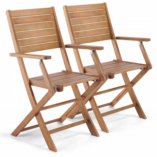 Chaises de jardin en bois d'eucalyptus FSC® pliantes avec accoudoirs- Lot de 2 | Oviala
