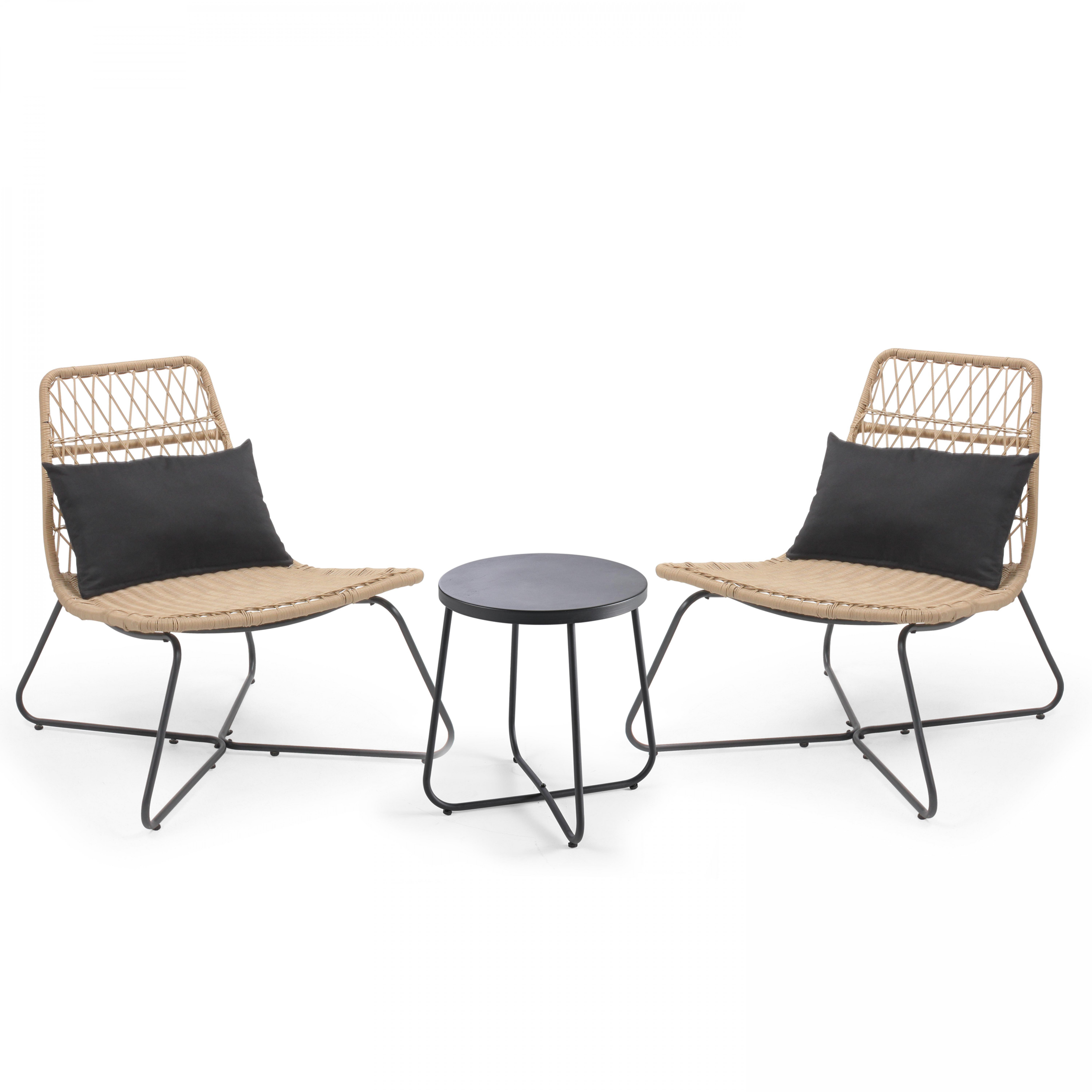 Salon en résine tressée (78 x 88 x 80 cm) avec 2 fauteuils et 1 table basse