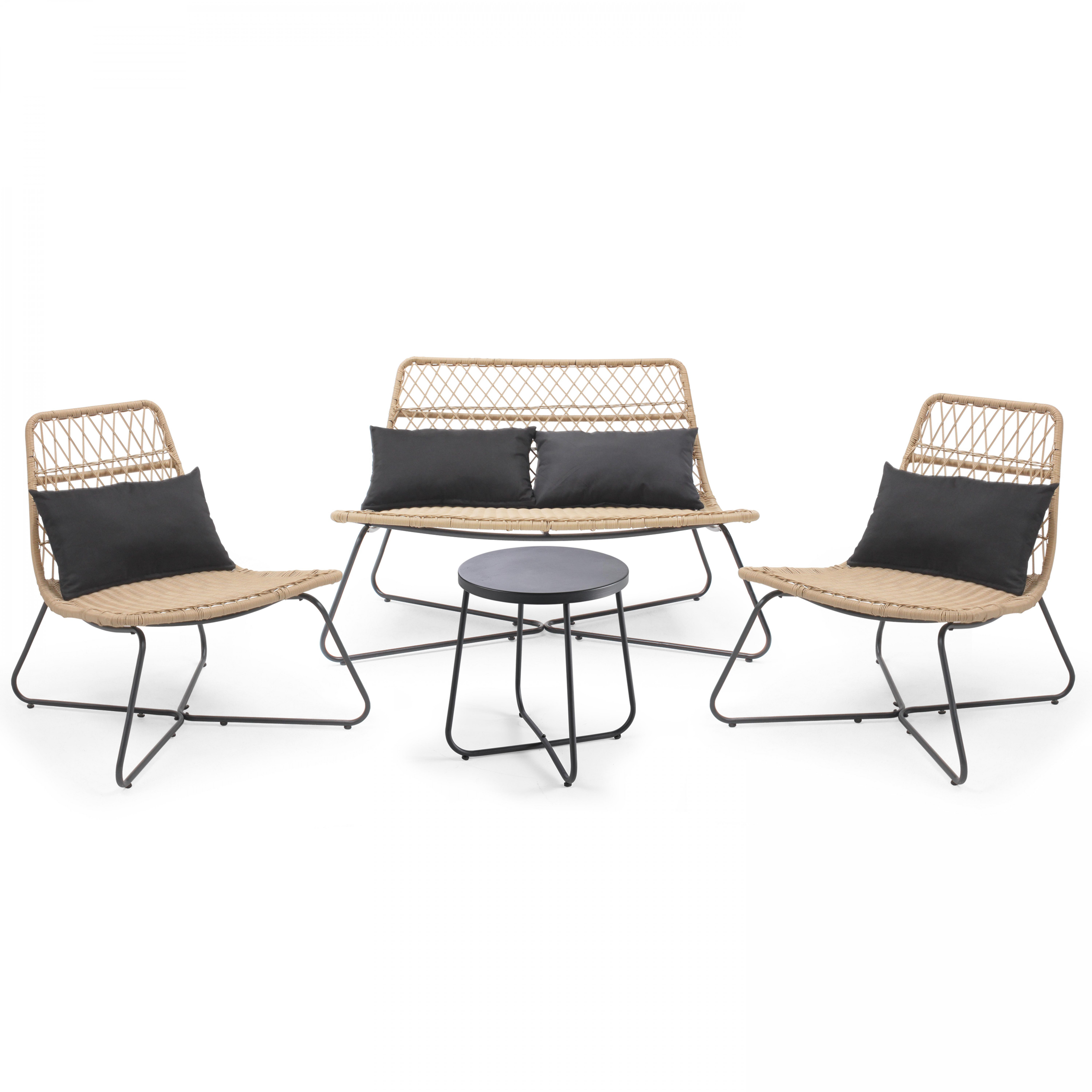 Salon en résine tressée (124,5 x 91 x 76 cm) avec 1 canapé, 2 fauteuils et 1 table basse