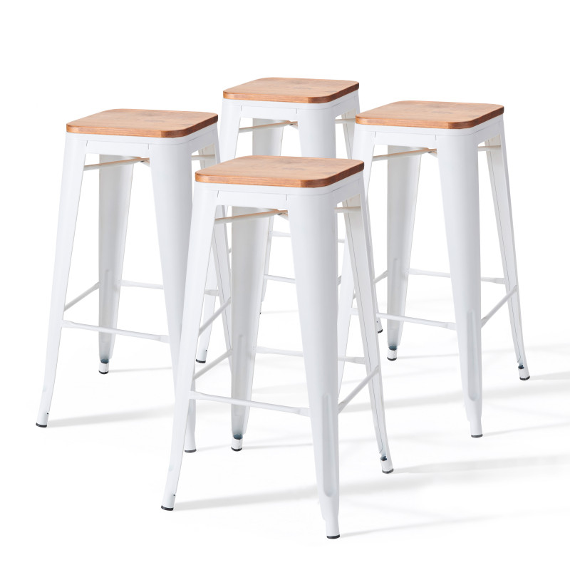 Lot de 4 tabourets de bar mat et bois (43 x 43 x 76 cm)