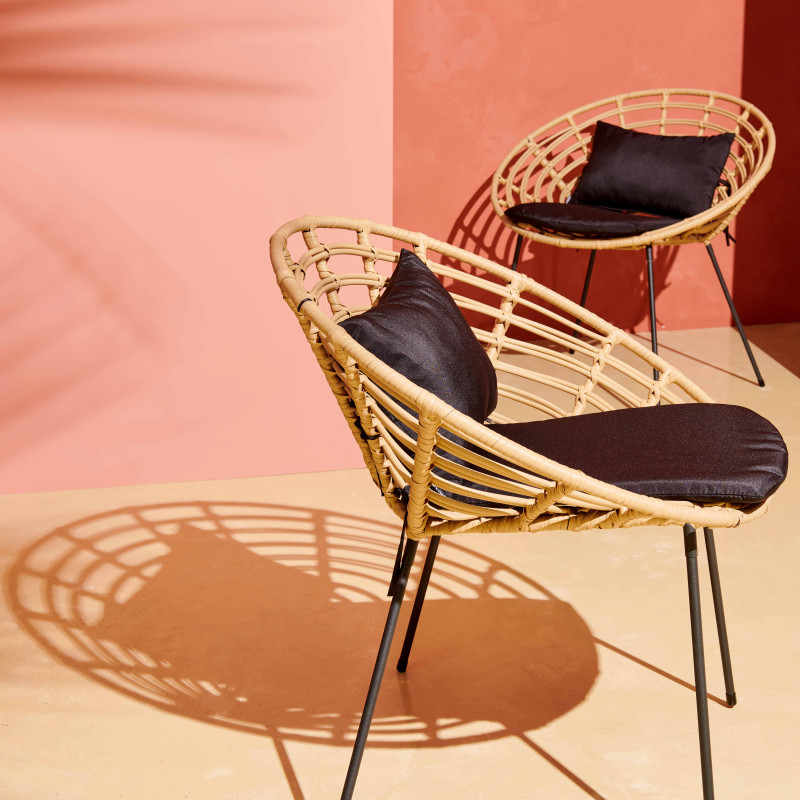 Lot de 2 fauteuils de jardin rond en rotin synthétique