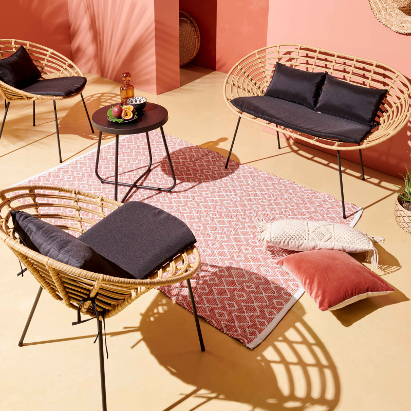 Canapé de jardin 2 places en résine tressée effet rotin