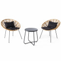 Salon de jardin 2 places imitation rotin, 2 fauteuils, 1 table basse