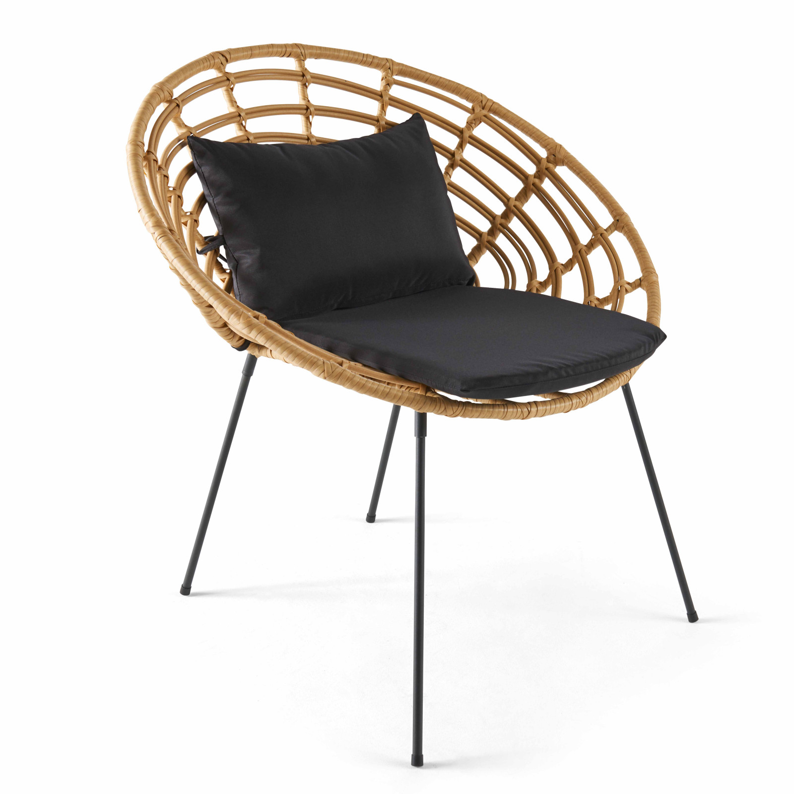 Salon de jardin 2 places imitation rotin, 2 fauteuils, 1 table basse