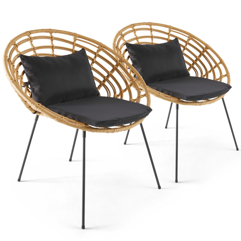 Lot de 2 fauteuils de jardin rond en rotin synthétique