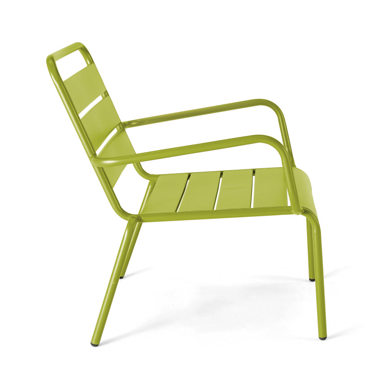 Lot de 2 fauteuils bas et repose-pieds en métal