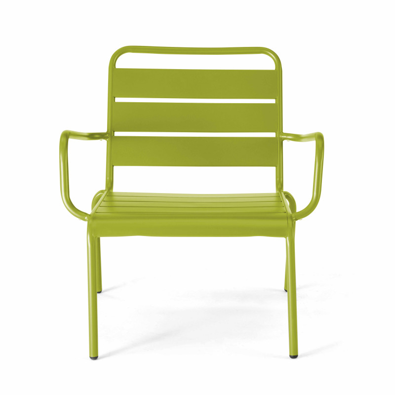 Lot de 2 fauteuils bas et repose-pieds en métal