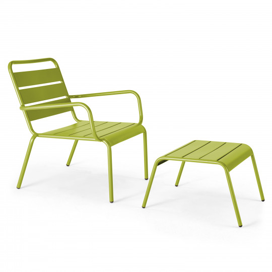 Fauteuil bas et repose-pieds en métal