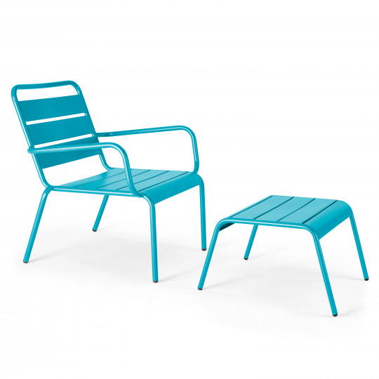 Fauteuil bas et repose-pieds en métal