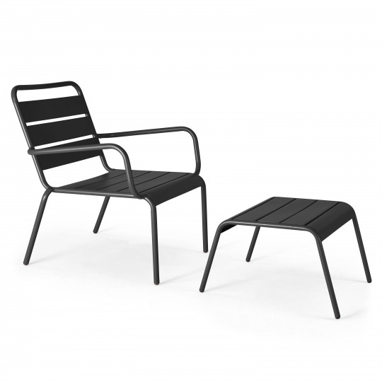 Fauteuil bas et repose-pieds en métal