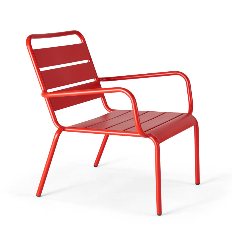 Lot de 2 fauteuils bas et repose-pieds en métal 2 couleurs (5/7)