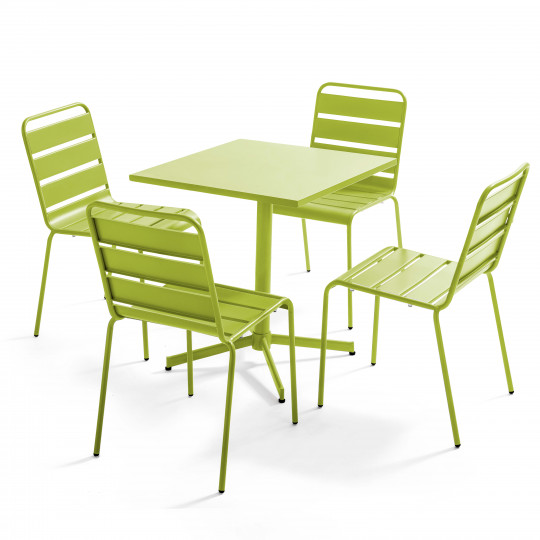 Table de jardin bistrot carrée inclinable en métal 70x70 cm et 4 chaises | Oviala