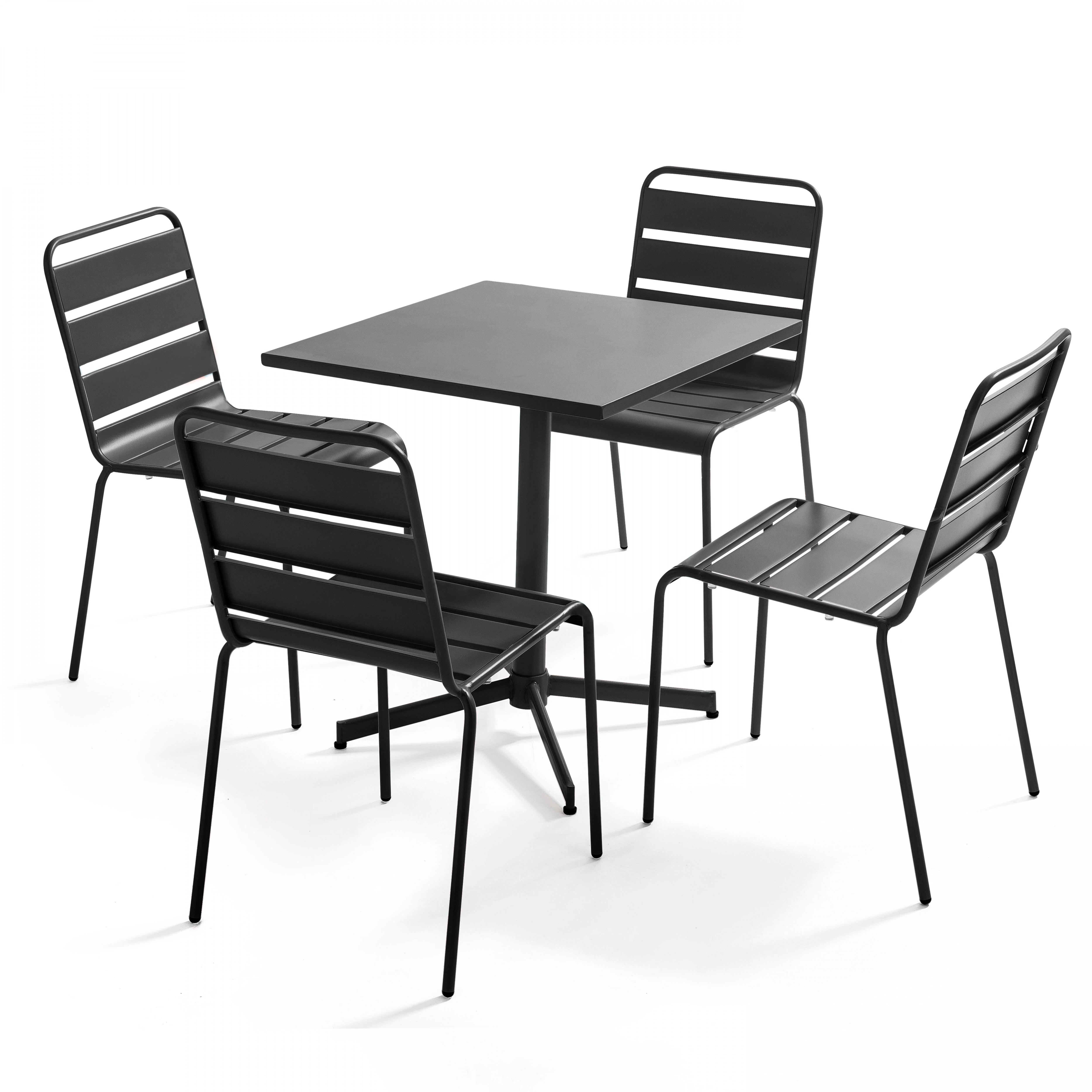 Ensemble table carrée inclinable (70 x 70 x 72 cm) + 4 chaises