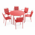 Table de jardin ronde et 6 fauteuils en acier