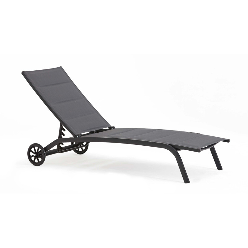 Lot de 2 bains de soleil en aluminium avec roues, inclinables 4 positions