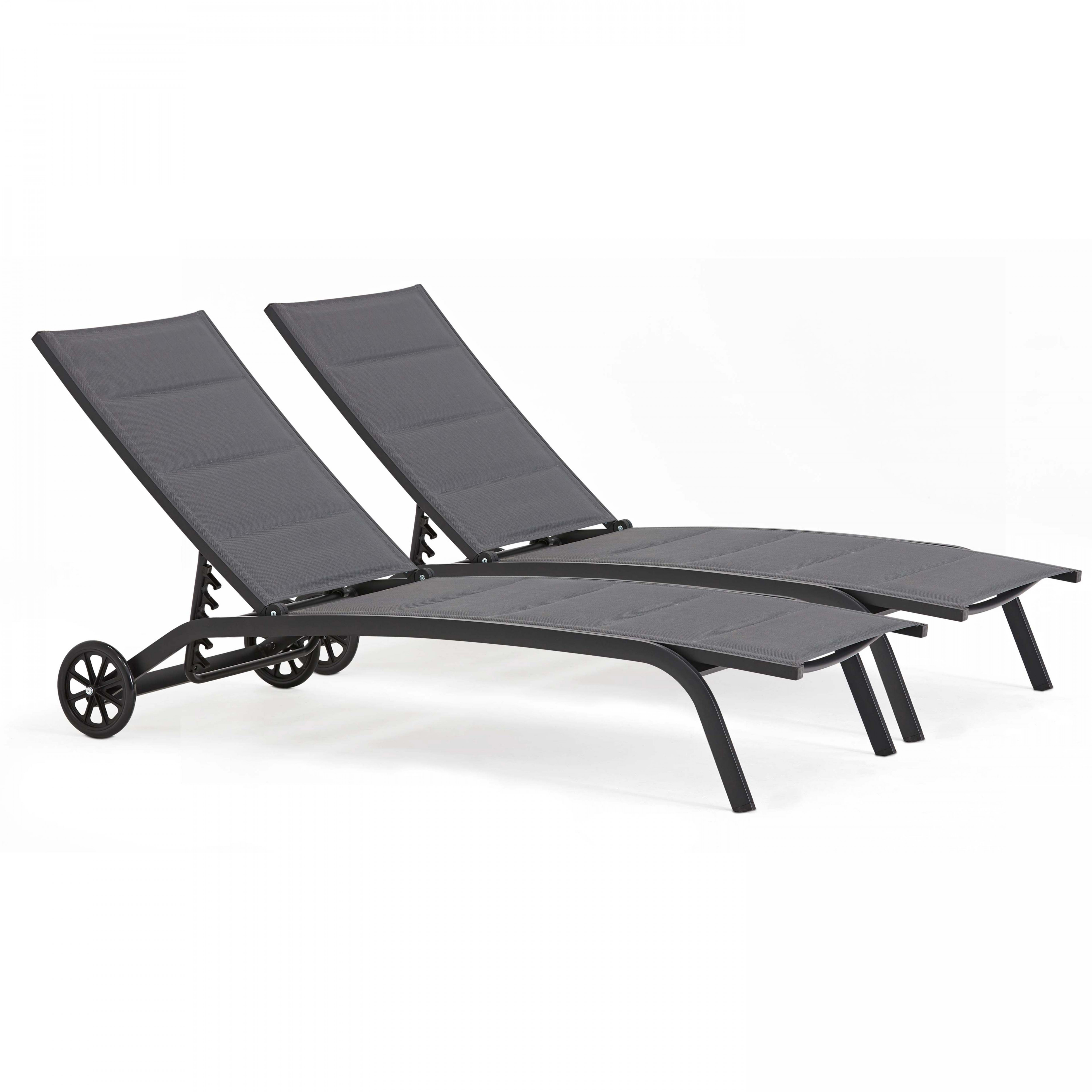 Lot de 2 bains de soleil en aluminium avec roues, inclinables 4 positions