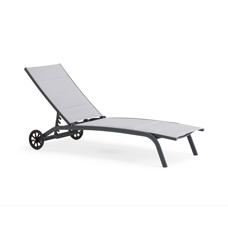 Lot de 2 bains de soleil en aluminium avec roues, inclinables 4 positions