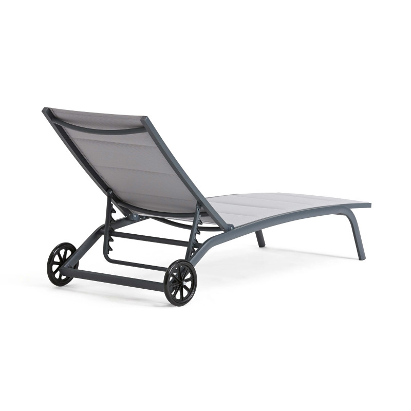 Lot de 2 bains de soleil en aluminium avec roues, inclinables 4 positions (3/6)
