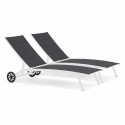 Lot de 2 bains de soleil en aluminium avec roues, inclinables 4 positions