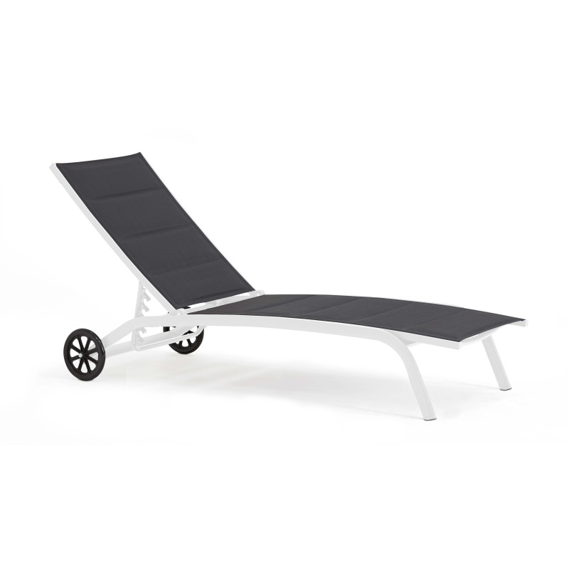 Lot de 2 bains de soleil en aluminium avec roues, inclinables 4 positions