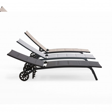 Lot de 2 bains de soleil en aluminium avec roues, inclinables 4 positions