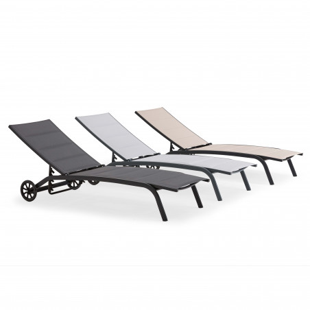 Lot de 2 bains de soleil en aluminium avec roues, inclinables 4 positions