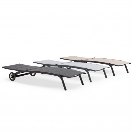 Lot de 2 bains de soleil en aluminium avec roues, inclinables 4 positions