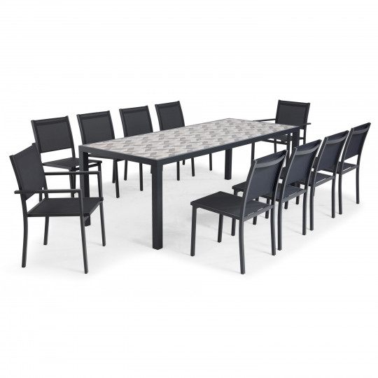 Salon de jardin 10 places table en céramique motif Tilt