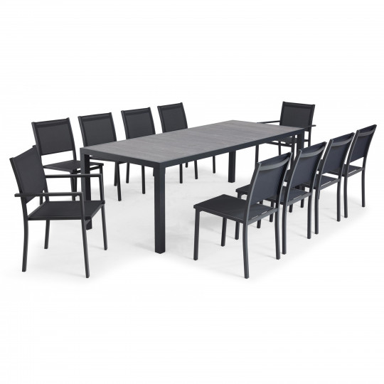 Salon de jardin 10 places table en céramique gris anthracite